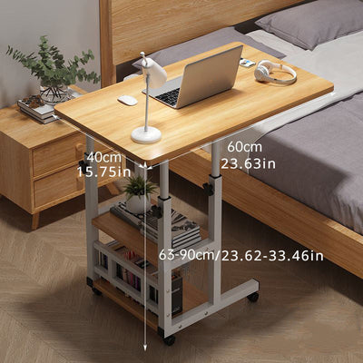 Mesita Ajustable en Altura con 4 Ruedas - Estante Giratorio de Doble Nivel 360°, Estilo Retro para Sala, Dormitorio o Estudio - Sin Necesidad de Energía, Fácil Montaje, Construcción en Madera/Metal, Diseño Moderno y Versátil, Mueble Resistente para Hogar