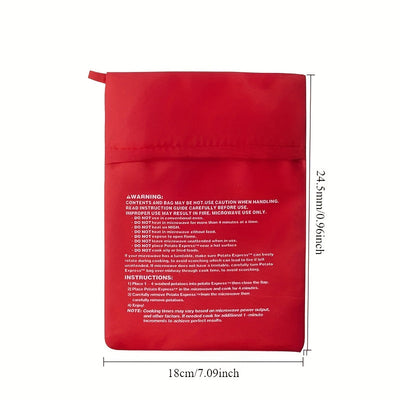Bolsa de Cocina Rápida para Microondas - Herramienta Fácil y Rápida para Hornear Patatas Perfectamente Cocción, Bolsa Roja de Poliéster Apta para Horno con Diseño Instructivo, Ideal para Hogares Ocupados, Cocinero Rápido de Verduras | Producto Fácil de U
