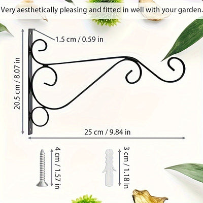 4 piezas de ganchos de pared de metal negro de alta resistencia para colgar macetas, faroles y luces de césped - Incluye tornillos, fácil de instalar, no necesita energía, ideal para decoración al aire libre e interior, decoración de jardín | Decoración