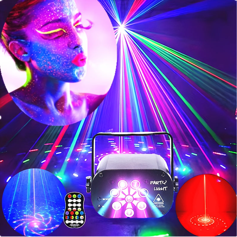 Proyector de Luces para Fiesta de Discoteca 3-en-1 con Control Remoto - Estroboscópico Multipatrón, Proyección de Estrellas Activada por Voz y Luces de Ambiente Coloridas para el Hogar, Halloween, Navidad, Clubes, Bares y Decoración de Karaoke, Luces de