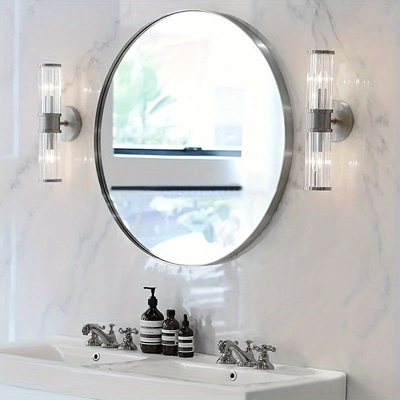 1 espejo de tocador nórdico redondo para pared, alta definición para una reflexión clara, instalación sin taladro para dormitorio y baño, decoración práctica y estética para el hogar, espejo de maquillaje.