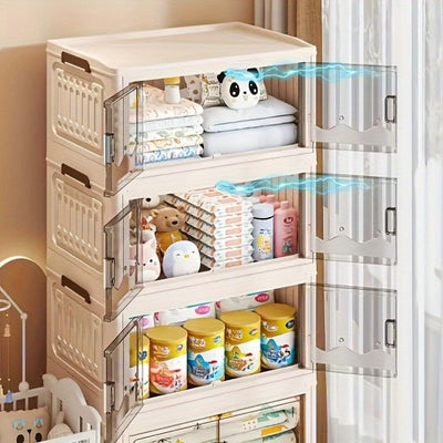 1pc Organizador de almacenamiento independiente de varios niveles, Gabinete de plástico de doble puerta para juguetes, snacks, ropa - Unidad de estanterías apilables versátiles para varios tipos de habitaciones, No requiere electricidad ni batería