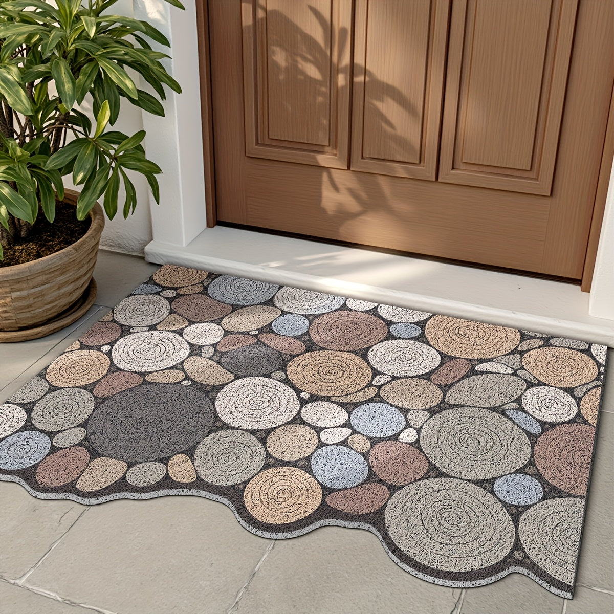 Alfombra de Puerta 1pc, Alfombra de Entrada para Interior y Exterior, Estampado con Patrón de Madera en Piedras, Tapetes Antideslizantes de Bajo Perfil para la Entrada, Decoración del Hogar para Primavera y Otoño