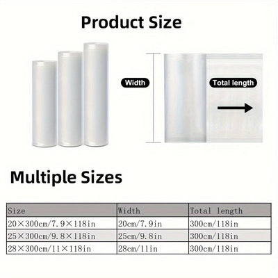Paquete de 3 Rollos para Selladora al Vacío Agashe - 5m Cada Uno, Bolsas Texturizadas Multi-Ancho (11/7.9/9.5 pulg) para Almacenamiento Fresco de Alimentos, Material Duradero, Longitud Personalizable para Sous Vide y Almacenamiento a Granel, Compatible c