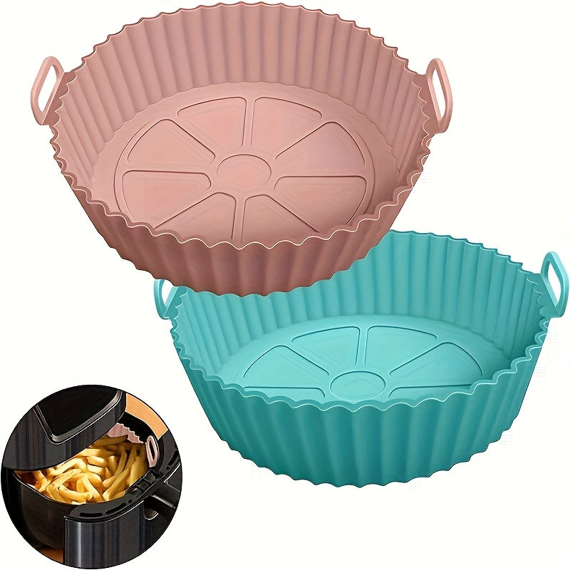 Utensilio de Silicona Reutilizable para Freidora de Aire - Plato Redondo Antiadherente con Bordes Elevados y Corte Central, Compatible con la Mayoría de Freidoras de Aire, 1pc Color Aleatorio (Rosa/Griego), Accesorio Versátil para Cocinar, Hornear, Asar,