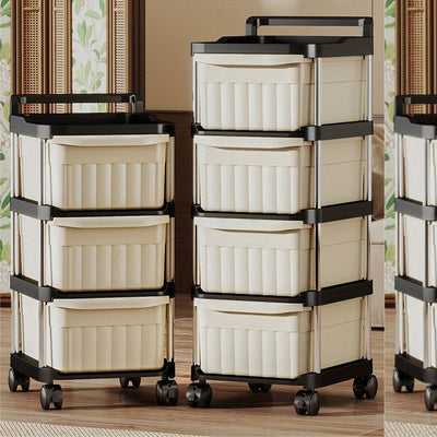 Carrito rodante delgado de 4 niveles con cajones - Organizador móvil de uso múltiple de color crema con ruedas de 360° para cocina, baño, dormitorio | Carrito estrecho de capas múltiples para snacks, maquillaje, hogar, organizador de baño | Unidad de est