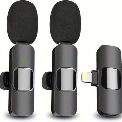 Microfono sin varillas Lavalier Profesional, Compatible con iPhone iPad Cargador Tipo-C - 2 Piezas Plug-and-Play para Grabación y Entrevistas, Reducción de Ruido Automática, Mini Micrófono Clip-On con Estuche de Carga, Compatibilidad con Laptop