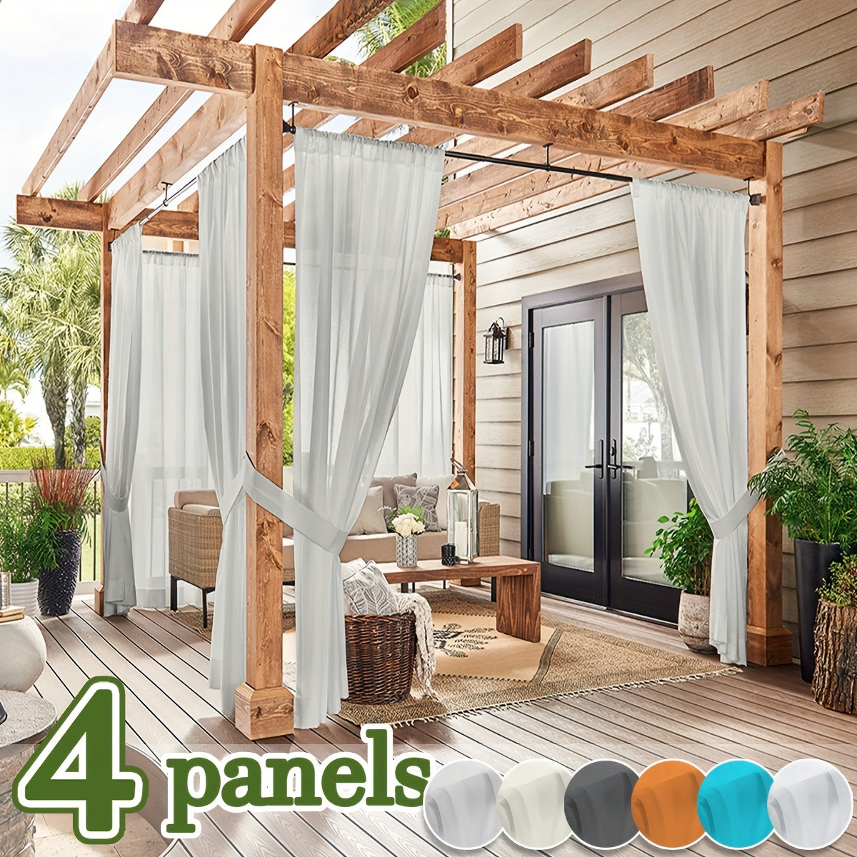 4 cortinas para exteriores, porches, balcones y gazebos, diseño con bolsillo para varilla, fáciles de colgar, transpirables y ligeras