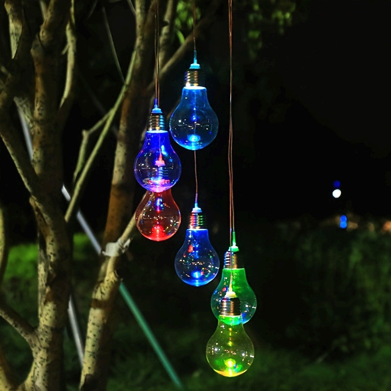 Luces de pendiente de carillón eólico LED de colores alimentadas por energía solar, lámpara de montaje semicolgante a prueba de agua con sensor de luz, accesorio de jardín colgante decorativo solar, juego de 6 bombillas, sombrillas de plástico, batería d