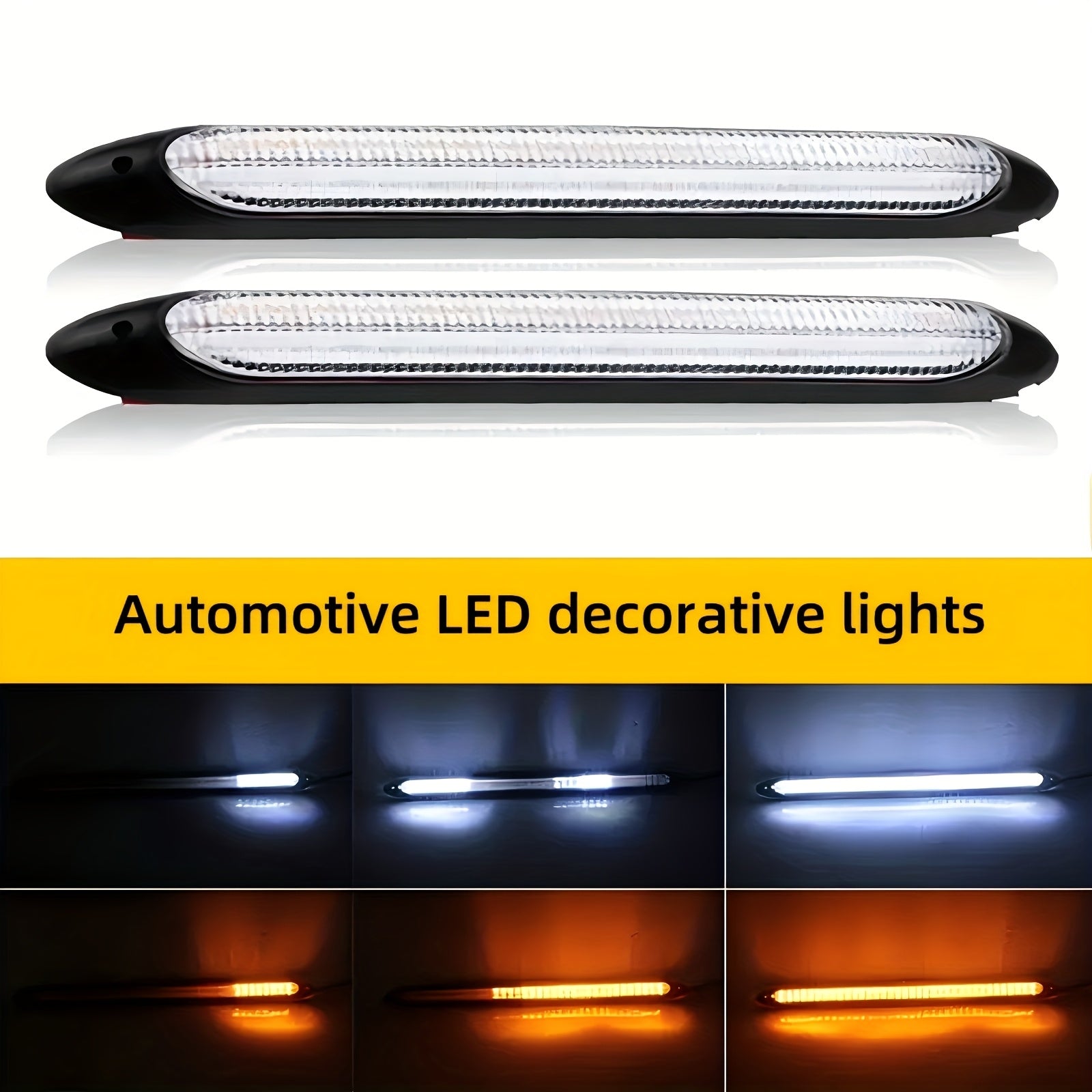 Conjunto de 2 Luces Decorativas LED para Coche con Efecto de Escaneo, Luz de Ambiente, Rejilla y Cinturón de Agua Fluyente en Dos Colores Blanco y Amarillo