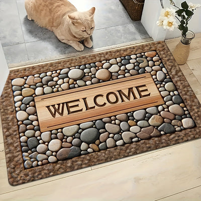 Tapete de bienvenida con diseño de piedra – Antideslizante, lavable, decoración rústica para entrada de casa, material de poliéster, fácil de limpiar, tapete para puerta principal