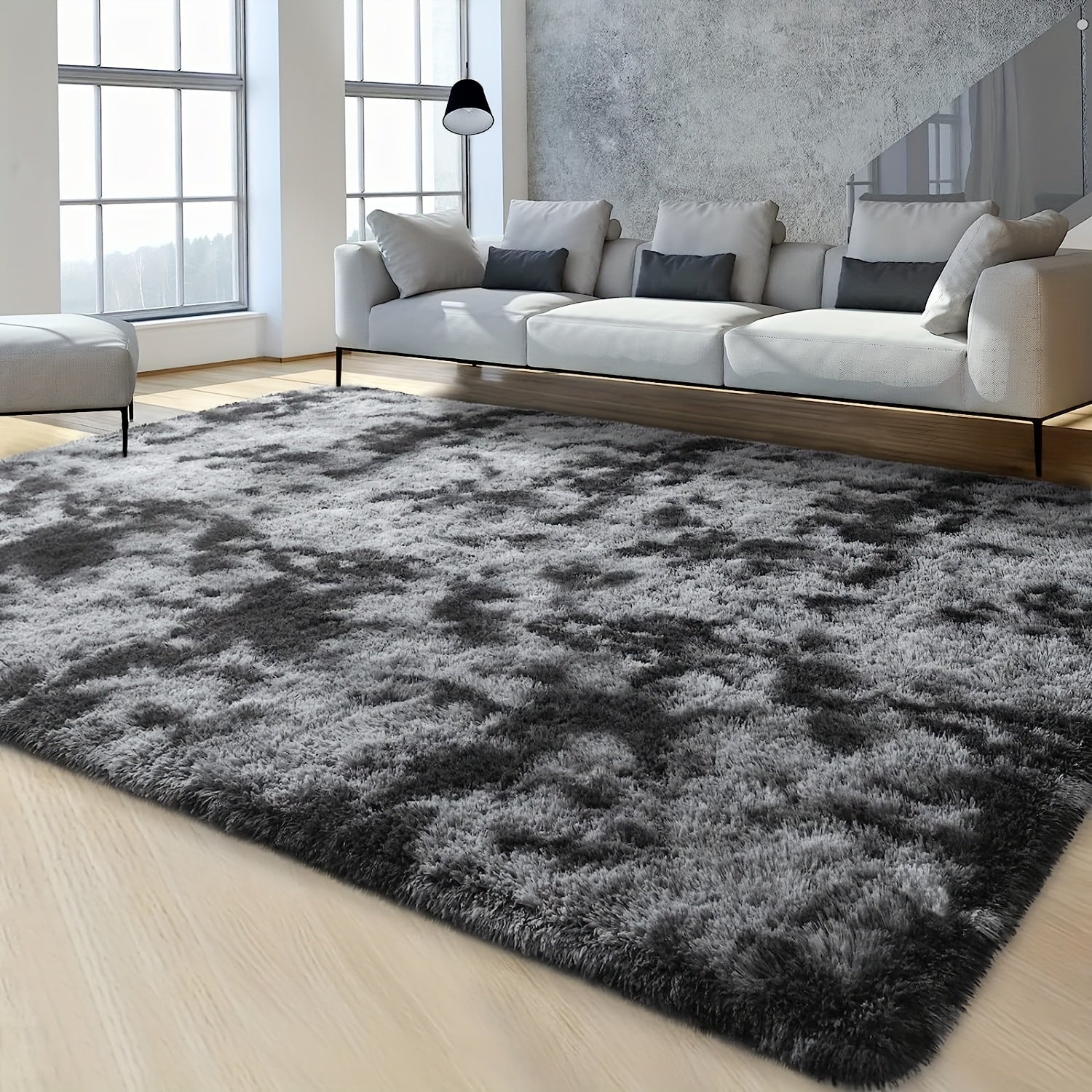 1pieza Alfombra de Pelo Sintético de Lujo, Alfombra de Interior Moderna de Color Gris Oscuro, Alfombra Decorativa Ultra Suave para Sala de Estar, Dormitorio, Decoración para el Hogar, Poliéster, Solo Limpieza en Seco, Varios Tamaños Disponibles