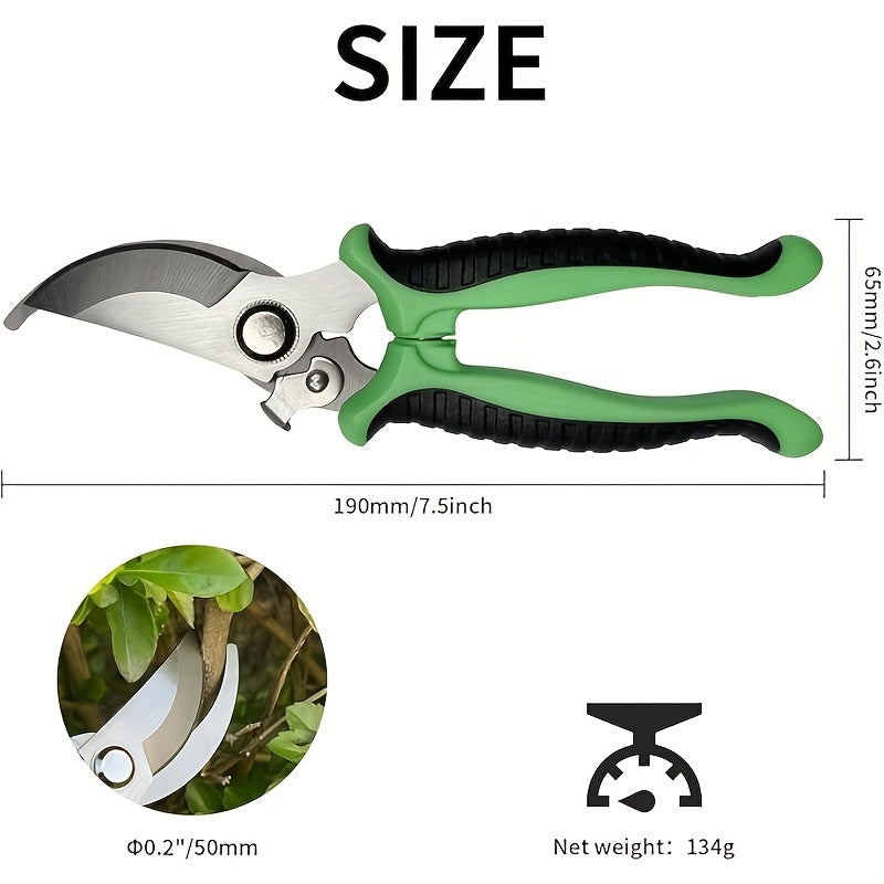 1pc Tijeras de Podar Profesionales de Acero Inoxidable con Mango Ergonómico Antideslizante y Acción de Resorte - Cortahierros Manuales para Rosas, Árboles Frutales y Arbustos - Herramienta Duradera para Jardinería y Paisajismo en Casa, Diseño Contemporán