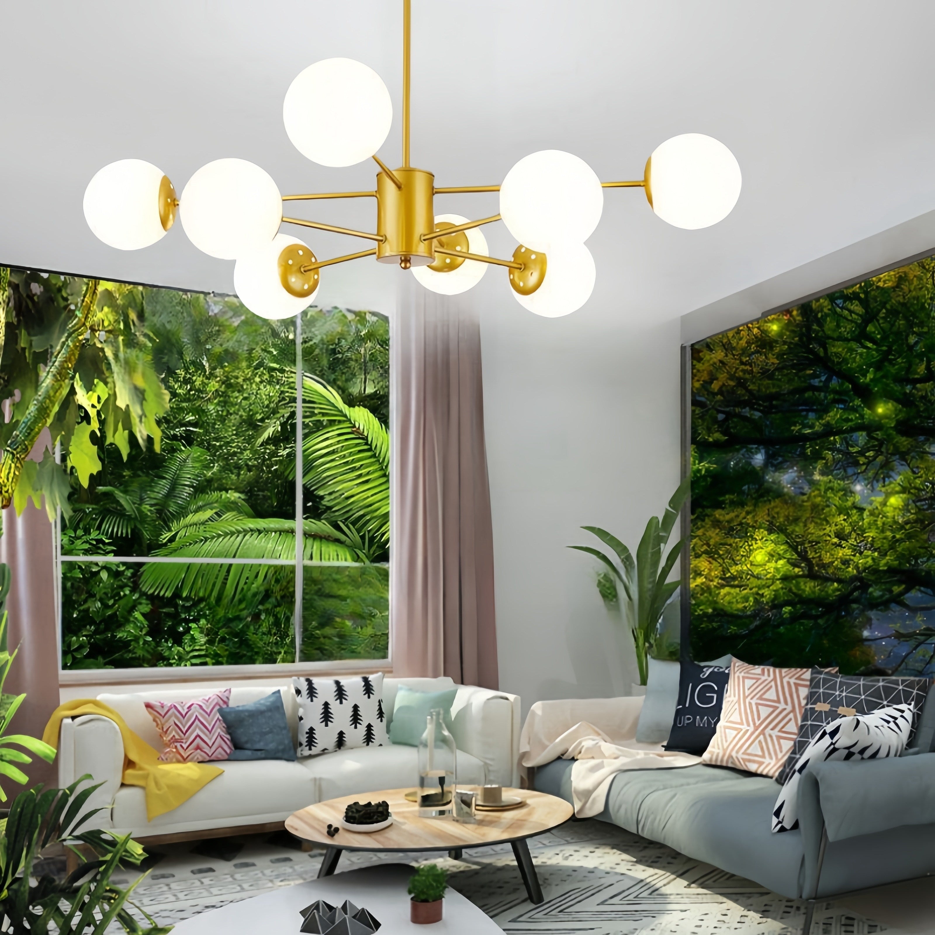 1 lámpara colgante moderna de lujo LED tricolor con regulación de intensidad para comedor, dormitorio, sala de estar o estudio - pantalla de vidrio blanco lechoso - 8 bases E27 (bombillas no incluidas)