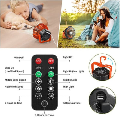 Ventilador Portátil de Camping con linterna LED