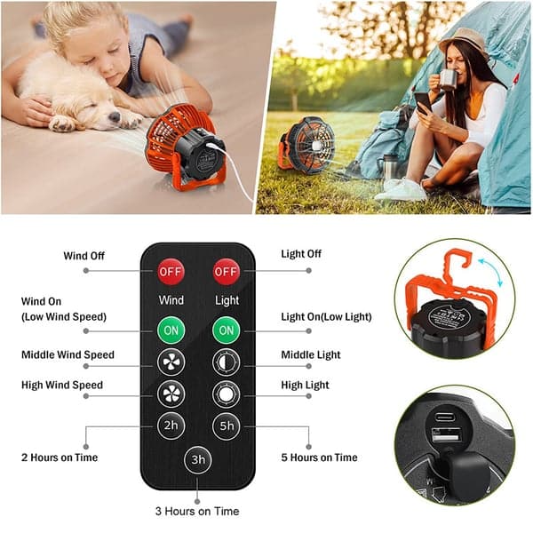 Ventilador Portátil de Camping con linterna LED