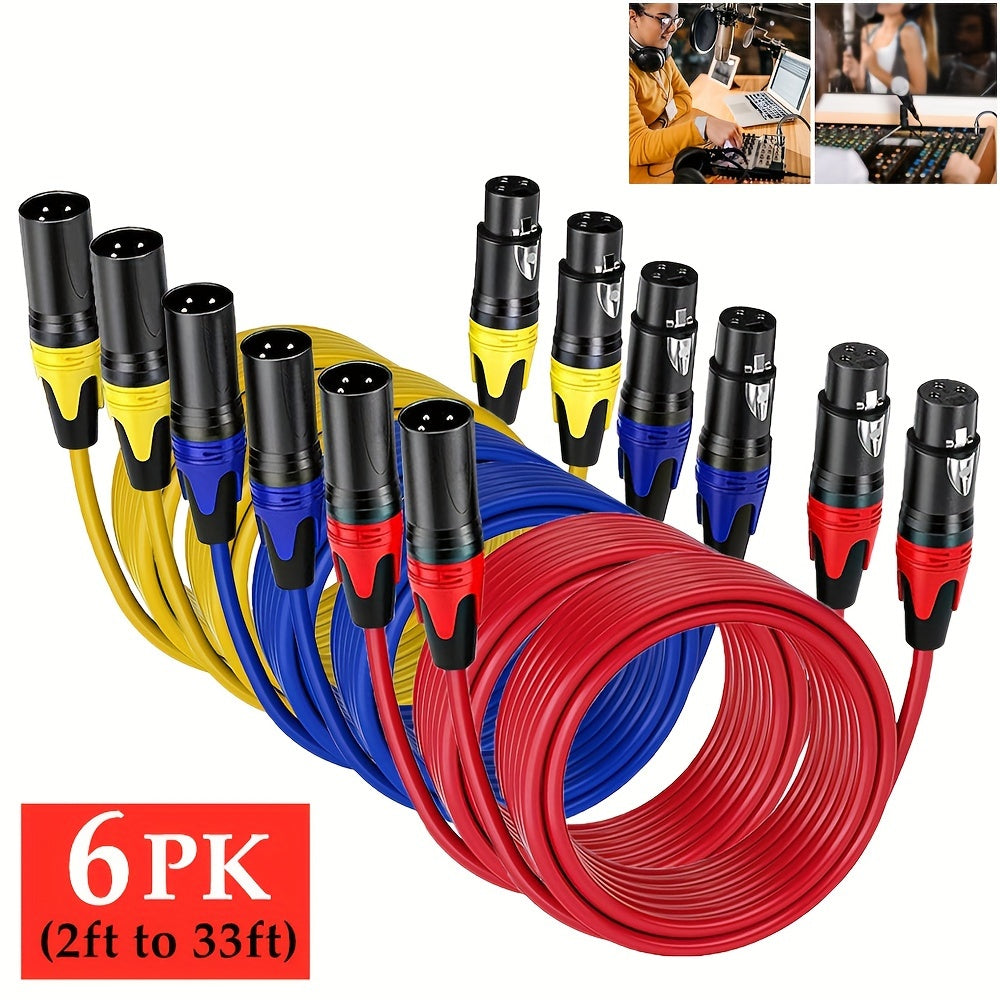 Cable de micrófono XLR de 3 pines, paquete de 6 piezas, cable balanceado profesional, extensión macho a hembra, longitud de 60.96 cm a 10.06 metros