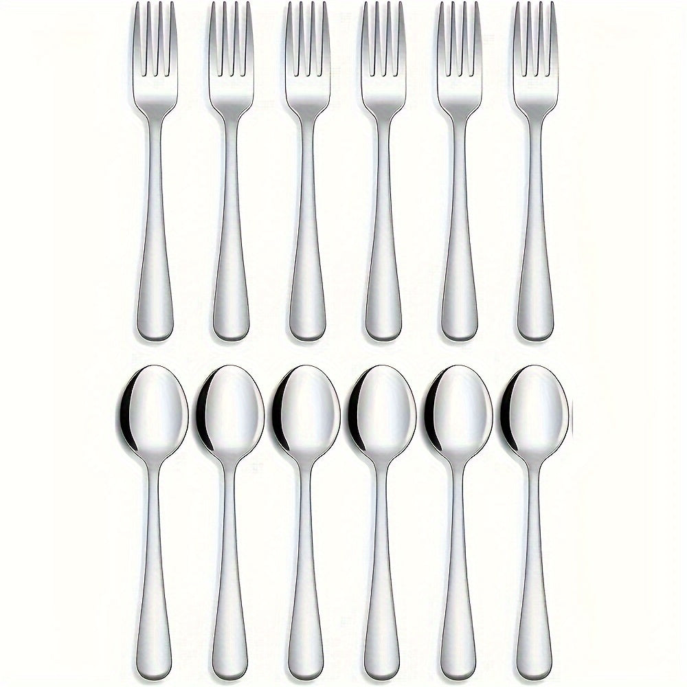 Juego de Cubiertos de Acero Inoxidable para Comida Grado Alimenticio, Juego de Tenedores y Cucharas de 12/24 Piezas, Apto para Lavavajillas