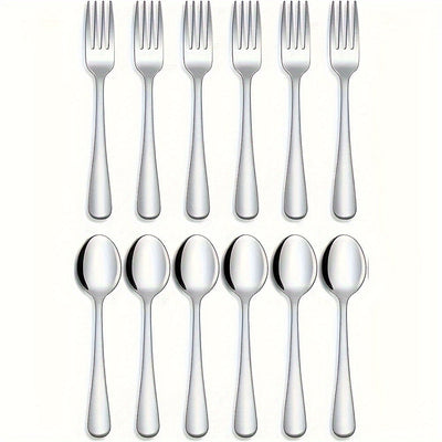 Juego de Cubiertos de Acero Inoxidable para Comida Grado Alimenticio, Juego de Tenedores y Cucharas de 12/24 Piezas, Apto para Lavavajillas
