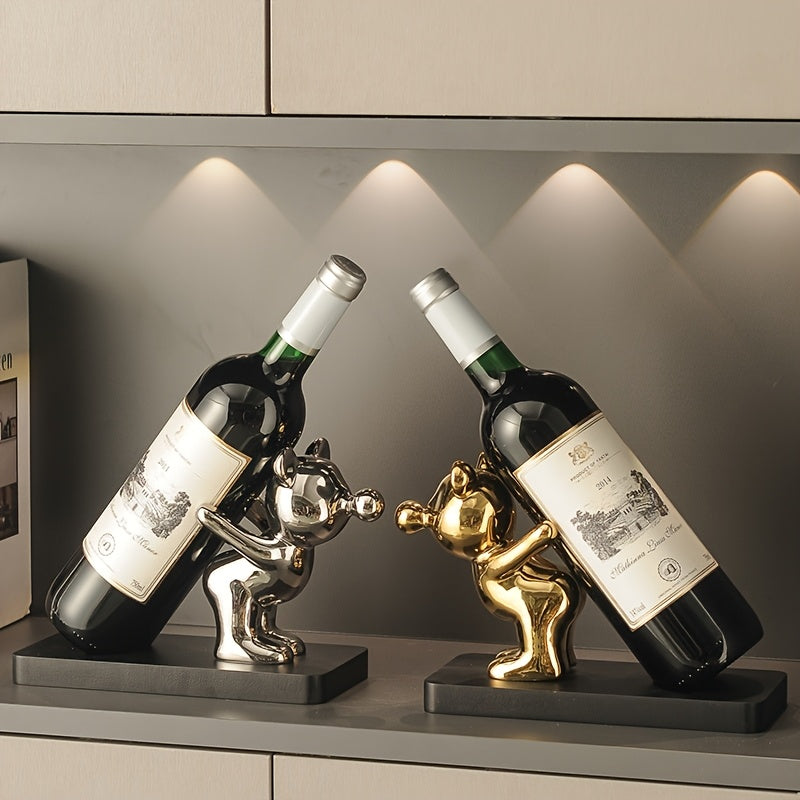 Adorno de Estante para Vino de Metal Creativo y de Alta Gama con Oso Violento, Acabado Pulido, Diseño de Fila Expositiva, Armario de Vinos para Sala de Estar, Mesa de Entrada del Hogar, Arreglo de Mueble de Televisión