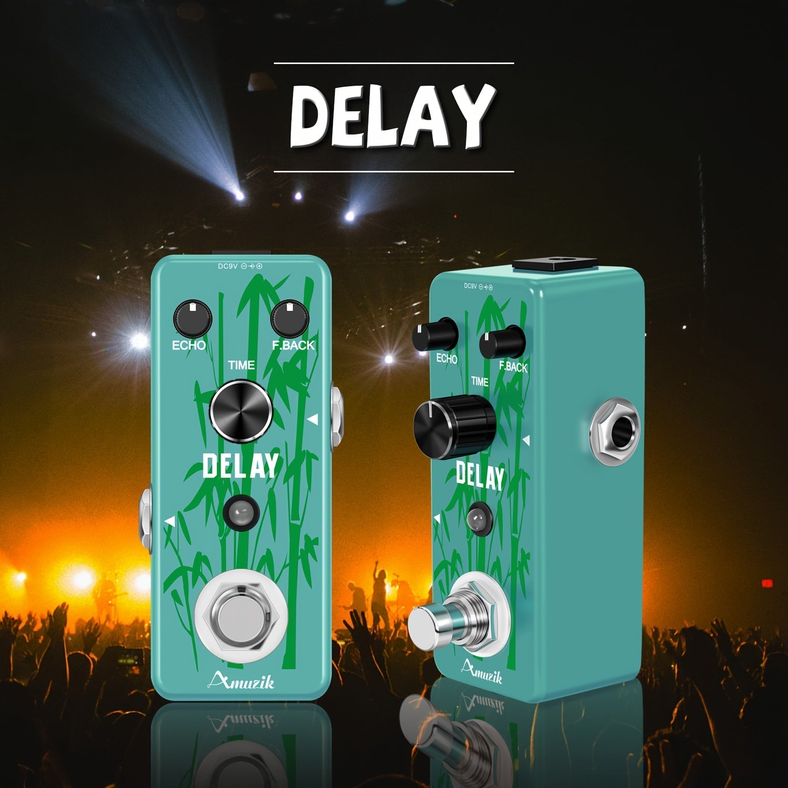 Amuzik Pedal de Retardo Analógico para Guitarra - Vintage, Efecto True Bypass con Tiempo de Retardo (20ms-620ms) y Control Mix, Alimentación USB (Sin Adaptador Necesario), Mini Pedal Board FX para Guitarras Eléctricas, Compatible con Amplificadores y Mul