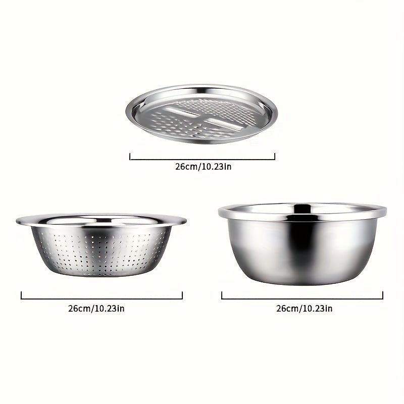 Juego de 3 piezas, plato desbloqueable triturador/rebanador/bol multifuncional con filtro - ideal para limpiar y cortar frutas y verduras, perfecto para la revolución de eficiencia en la cocina del hogar