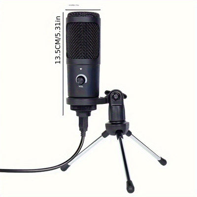 Micrófono de condensador USB con cable para computadoras y teléfonos, adecuado para karaoke, grabación, audiolibros y transmisión en vivo.