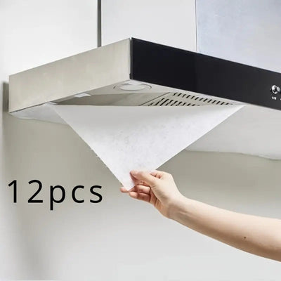12 piezas de pantallas de filtro para campana de cocina - Alta absorción, fácil de instalar y reemplazar | Material de PE duradero, previene la acumulación de grasa | Ideal para extractores de humo de cocina doméstica, accesorios para campana de cocina