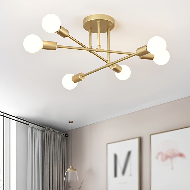 1pc Lámpara de Techo Semi-Encastrada de Hierro, Araña Satélite Pintura Industrial, Iluminación para Hogar, 110-240V, Adecuada para Dormitorio, Cocina, Comedor y Vestíbulo (Sin Bombillas)