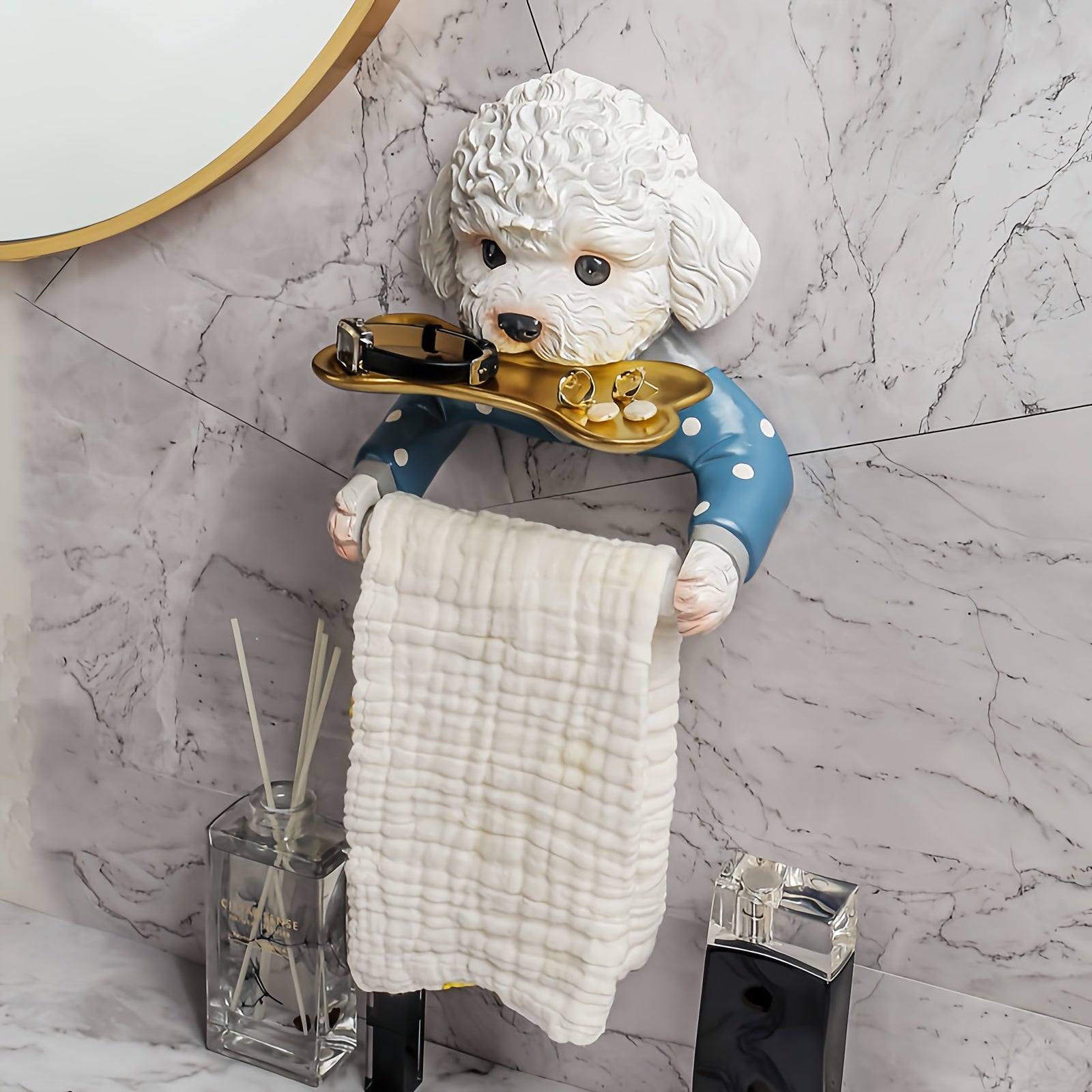 1pc Adorable Soporte de Papel Higiénico de Resina Perro, Soporte de Tejido Autoadhesivo Montado en la Pared, Accesorio de Baño con Acabado de Laca, Perfecto para Otoño, Halloween, Regalos de Navidad