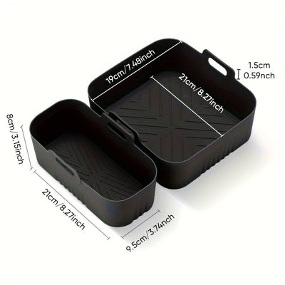 Juego de 2 bandejas de silicona para freidoras de aire, reutilizables y antiadherentes, fáciles de limpiar en freidoras, hornos y microondas, accesorios para alitas de pollo, papas fritas y snacks