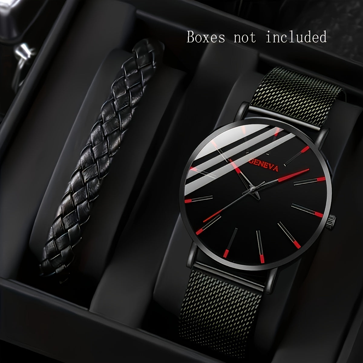 Un conjunto de dos relojes de cuarzo de negocios elegantes y pulseras de cuero.