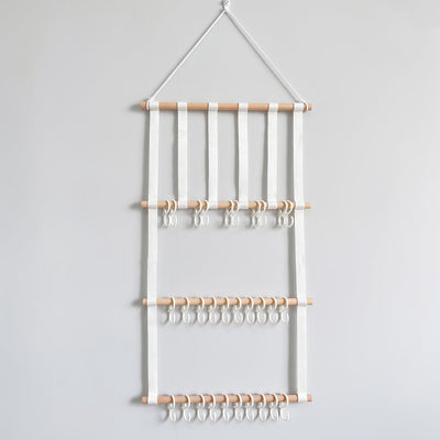Estantería de almacenamiento para accesorios para el cabello con palos de madera, decoración de pared colgante para el hogar, 3 capas de creatividad, equipada con 30 ganchos de plástico desmontables