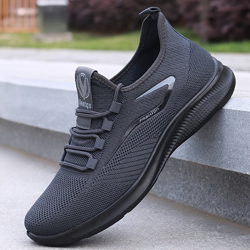 Tenis para hombre transpirables de tejido de punto, ligeros y antideslizantes, ideales para gimnasio, basquetbol y aventuras al aire libre, diseño con cordones, color negro con detalles en blanco, ajuste cómodo, estilo deportivo elegante