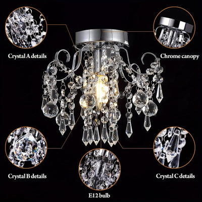 1 pieza de lámpara de colgante de cristal pequeño moderno con base de metal cromado, voltaje 85V-265V, adecuada para pasillos, salas de estar, dormitorios, baños, cocinas y otras decoraciones de iluminación. Base E14 (bombilla no incluida)