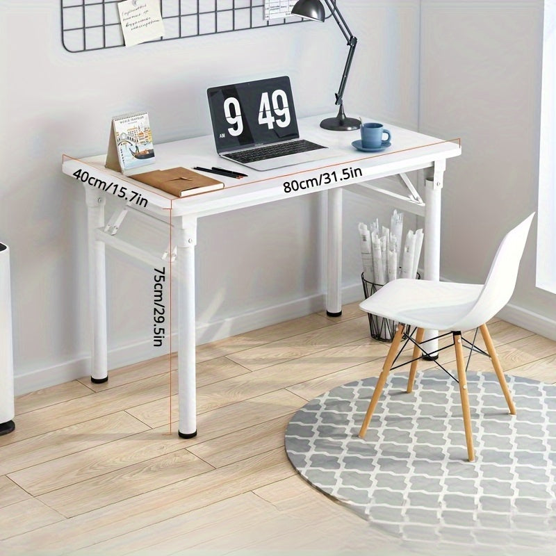 Mesa plegable blanca moderna - Fácil de ensamblar, diseño compacto para hogar, oficina y dormitorios, estructura de madera dura con marco de tablero artificial, incluye silla, estilo moderno, no requiere energía, adecuada para todas las cuatro estaciones.
