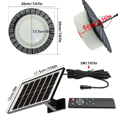 1-Pack Luz Solar para Cobertizo con Control Remoto, 244 LED Lámpara Colgante Solarte, Sensor de Movimiento y Impermeable IP65, Iluminación Exterior/Interior con Cuello Ajustable, Panel Solar, para Garaje, Patio, Camping, Jardín, Granero - Iluminación LED