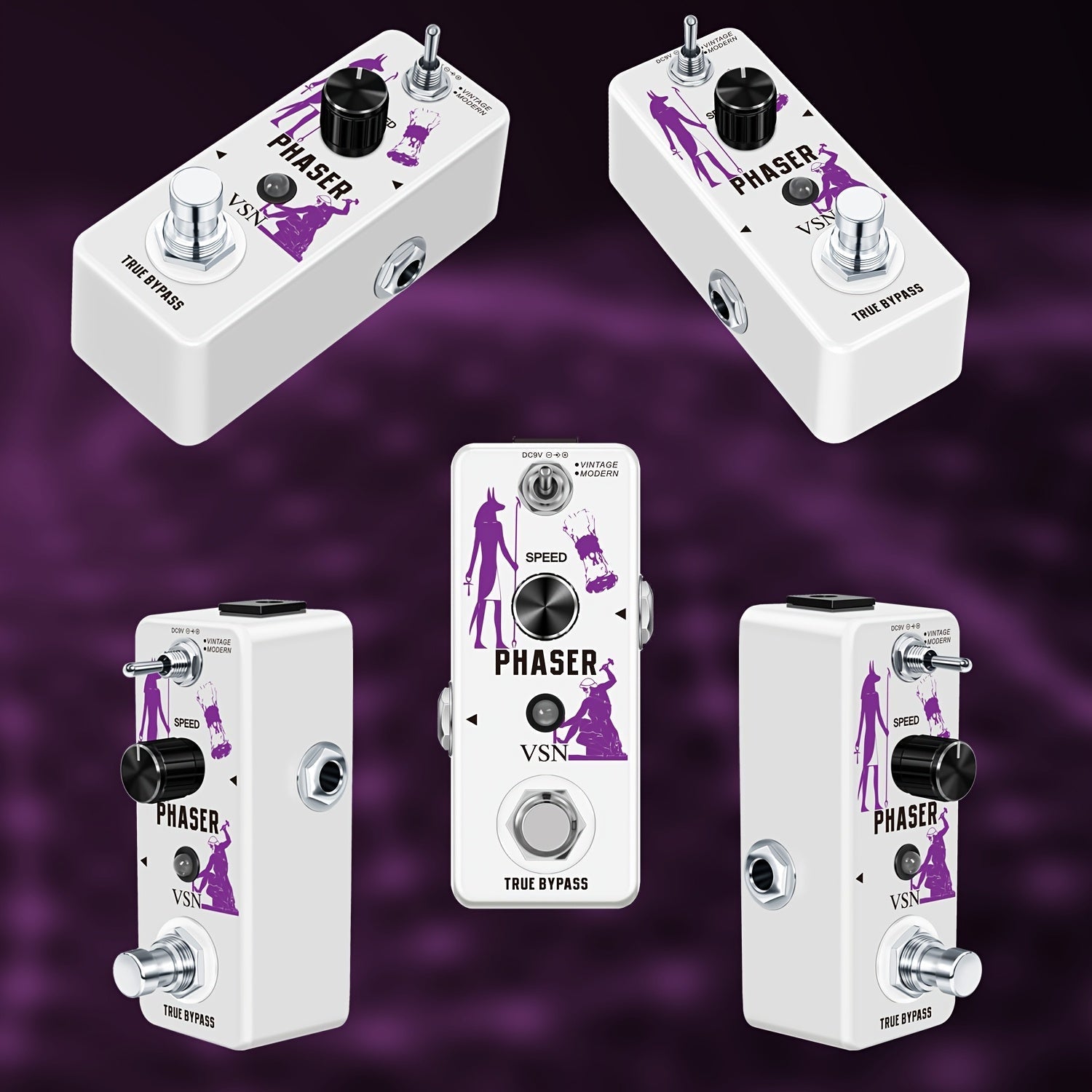 Pedal de efectos de guitarra Phaser VSN - Faseador vintage con 2 modos (True Bypass y aumento de volumen), control de palanca analógica, tipo mini para guitarra eléctrica, blanco, pedal de guitarra, electrónica de cableado