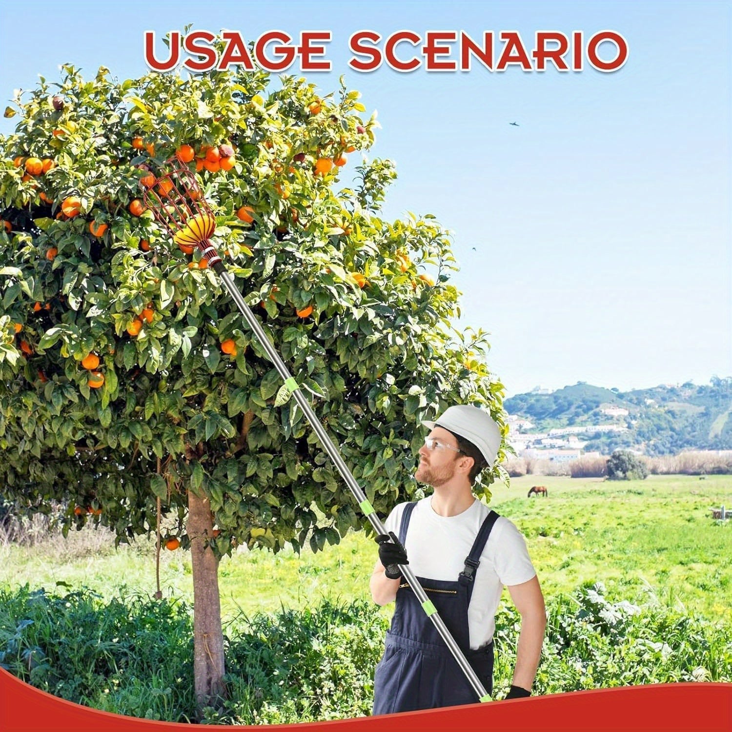 Pulidor de frutas de acero inoxidable con cesta acolchada - Herramienta de jardín moderna para recoger frutas de manera eficiente, no necesita electricidad, equipo de huerta | Mango ergonómico | Cosechador de frutas duradero