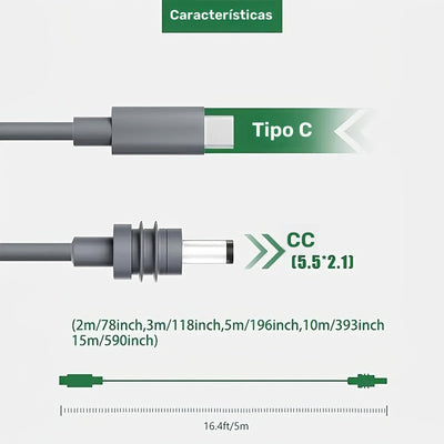 Cable de alimentación DC a USB C, cable de carga de entrada USB C a salida DC, funciona con cargador PD y banco de energía PD, salida DC