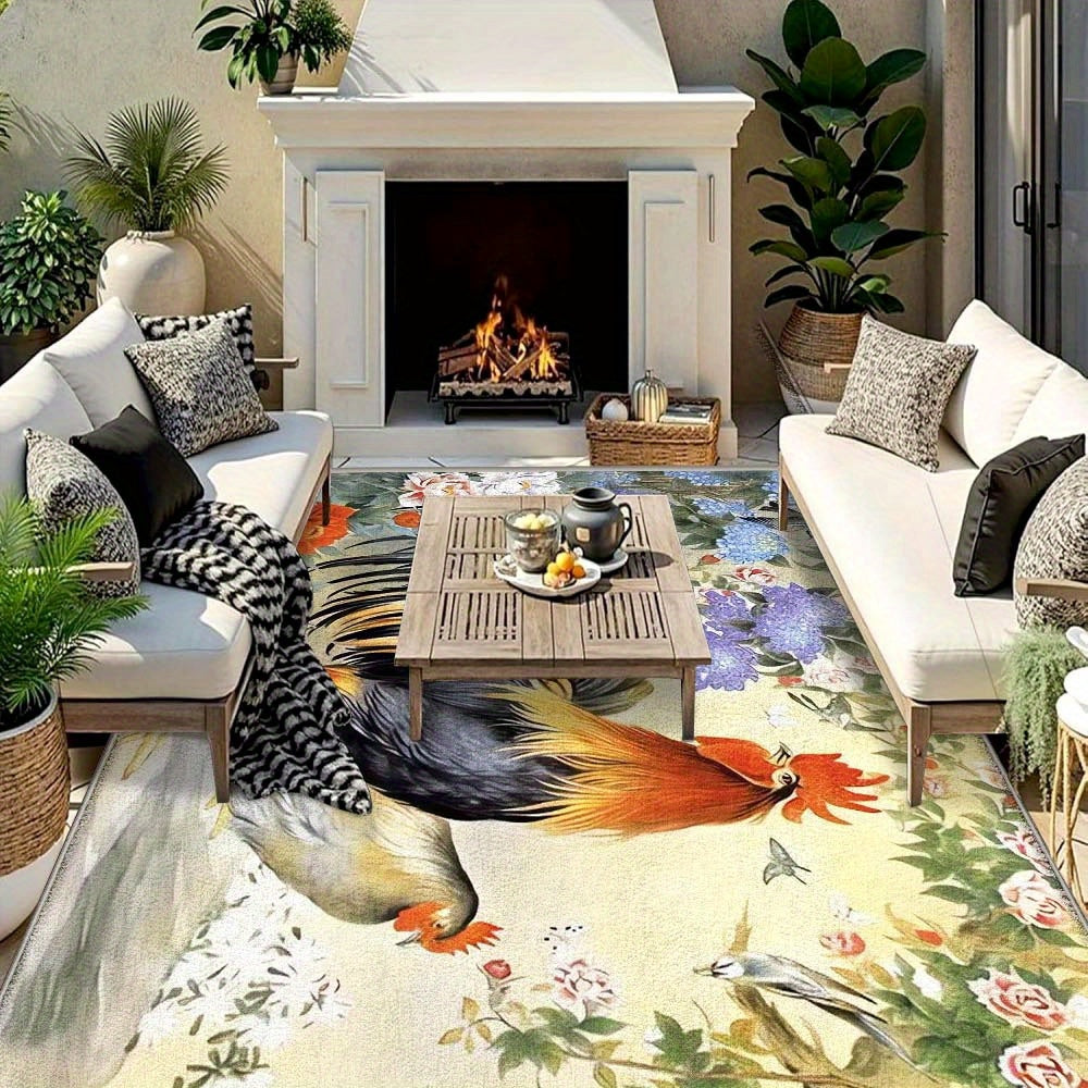 Siete Ciervos, Alfombra Exterior de Felpa Geométrica Nórdica - 852g/m², Lavable en Máquina, Base Antideslizante, Diseño Moderno Minimalista en Crema y Negro para Patio, Sala de Estar y Áreas de Alta Circulación, Decoración de Patio | Alfombra de Estilo N