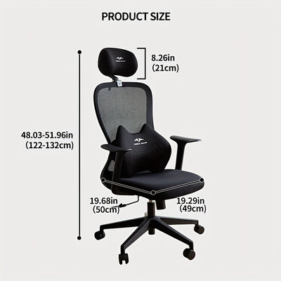 Butaca Ergonómica de Oficina con Soporte Lumbar Ajustable y Cojín de Espuma Viscoelástica - Mecanismo Giratorio 360°, Reposabrazos Ergonómicos, 5 Ruedas para Suelos Duros -