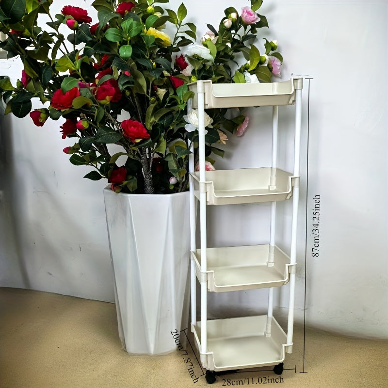 Estante moderno y estrecho para libros que ahorra espacio, carrito de almacenamiento de plástico blanco con asas fáciles de tirar, no requiere montaje, para sala de estar, cocina, muebles para el hogar, no de madera, sin batería, 1 pieza.