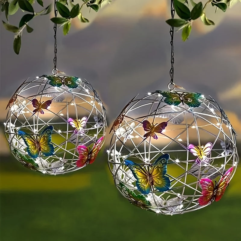 Colorida mariposa globo solar luz - luz impermeable de la atmósfera para festivales jardines y decoración al aire libre, luz solar colgante luz de camping linterna, diseño de mariposa multicolor, material de PVC, luces LED, energía solar, batería de níqu