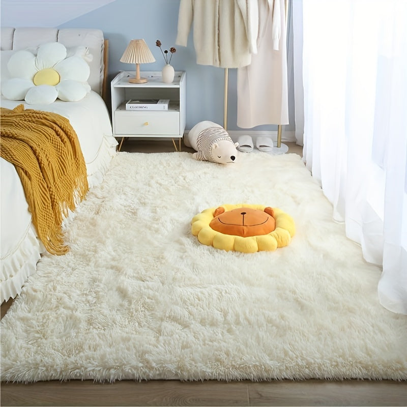 1pc, Alfombra de estilo Norbic esponjosa para salón, dormitorio, mesa de té o lado de la cama, alfombra de área esponjosa y peluda para diversas escenas, alfombra antideslizante reforzada, color blanco mezclado con crema amarilla clara, decoración para e