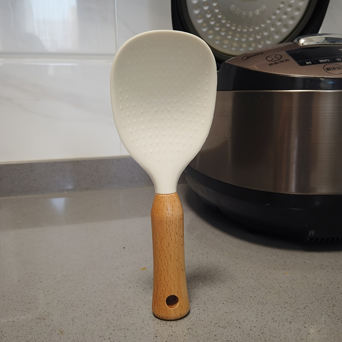 1 Unidad, Cuchara De Arroz De Silicona Con Mango De Madera, Utensilio Para Utensilios De Cocina Antiadherentes, Herramienta Para Servir Duradera Y Conveniente, Artilugio De Cocina