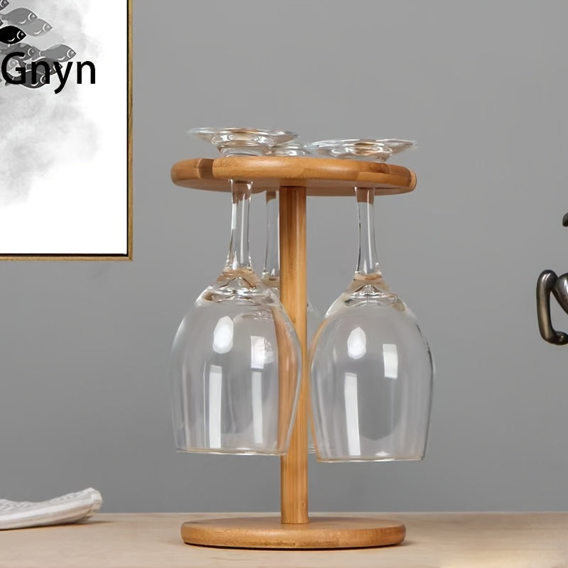 KDBT Estante de Vino Invertido Ahorrador de Espacio - Soporte Robusto para Botellas y Copas de Madera, Ideal para Cocina, Comedor o Bar en Casa - Organizador Elegante para Almacenamiento de Vinos, Decoración Versátil con Acabado Natural
