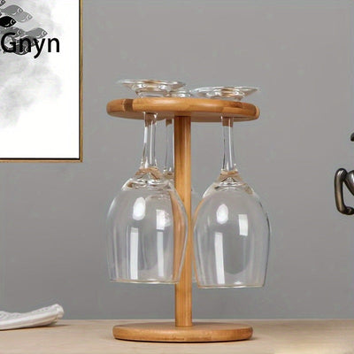 KDBT Estante de Vino Invertido Ahorrador de Espacio - Soporte Robusto para Botellas y Copas de Madera, Ideal para Cocina, Comedor o Bar en Casa - Organizador Elegante para Almacenamiento de Vinos, Decoración Versátil con Acabado Natural
