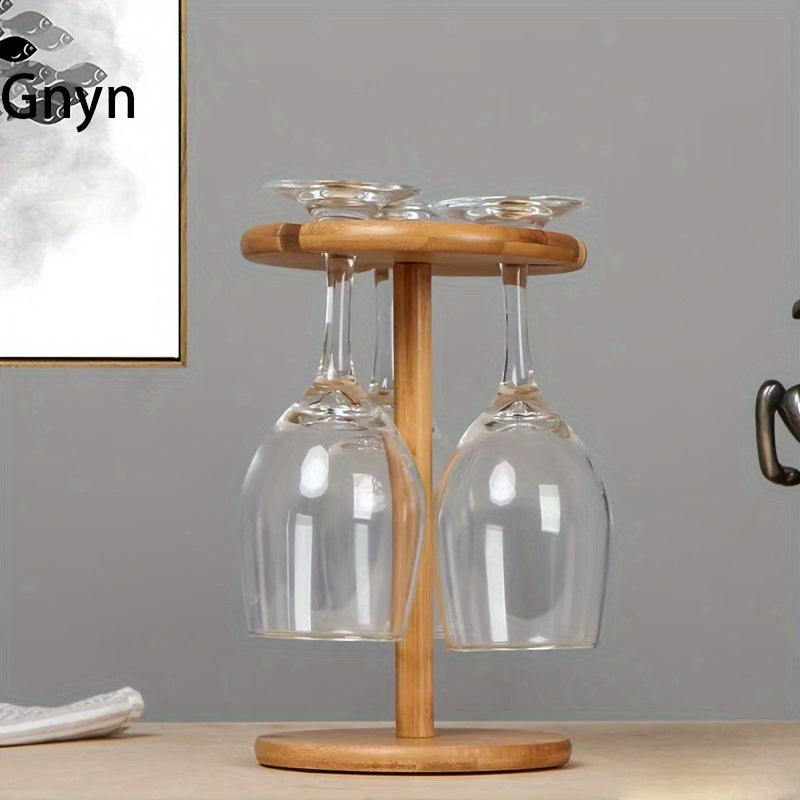 KDBT Estante de Vino Invertido Ahorrador de Espacio - Soporte Robusto para Botellas y Copas de Madera, Ideal para Cocina, Comedor o Bar en Casa - Organizador Elegante para Almacenamiento de Vinos, Decoración Versátil con Acabado Natural