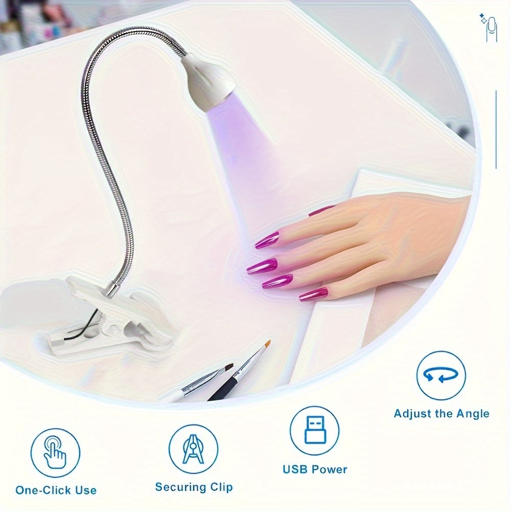 1 pieza, secador de uñas LED con clip, mini lámpara de gel USB con cuello de ganso ajustable y clip, sin alcohol, para manicura DIY, uso interior, decoración del hogar, accesorio de escritorio, regalo perfecto de Navidad, lámpara de secador de uñas, herr